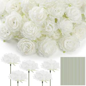 Thiccywoov 100 Pcs Flowers Long Stem Artificial Rose, 3.2 Inches Silk Rose Head Flowers Fake for Wedding Bridal Bouquet Independence Day Home Floral DIY Centerpieces Party Decoration (White)