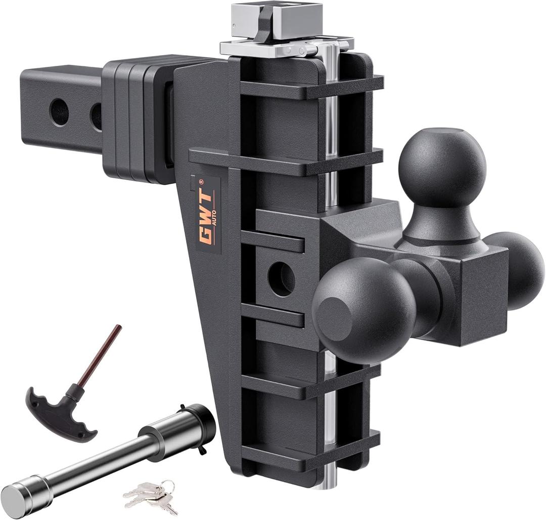 Adjustable Trailer Hitch, Tri-Ball (1-7/8" x 2" x 2-5/16") Drop Hitch, Fits 2-Inch Receiver, 6 Inch Drop Hitch, 17000 LBS GTW-Class 3 Tow Hitch for Heavy Duty Truck, Black, Solid Ball Mount