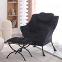 Lazy Chair with Ottoman, Modern Accent Chair Contemporary Lounge Leisure Upholstered Sofa Chair Set with Armrests, Reading Chair for Living Room, Bedroom, Office, Black (Velvet Black)