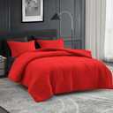 Maple&Stone Queen Size Comforter Set 7 Pieces Bed in a Bag - Down Alternative Bed Set with Sheets, Pillowcases & Shams, Soft Reversible Duvet Insert for Queen Bed, Black and Red