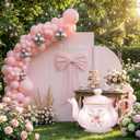 Colingmill Tea Party Decorations Teapot Cardboard Cutout 35.4 x 24.6 Inch Pink Floral Tea Party Baby Shower Let's Partea Photography Background for Women Birthday Bridal Decorations