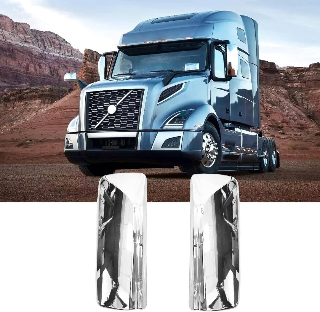 Chrome Door Mirror Covers Pair Set Compatible with Volvo VNL VNM Trucks 2004-2017, Left Driver and Right Passenger Side for Volvo Mirror Cover, Medium to Large
