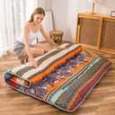 MAXYOYO Bohemian Retro Floor Mattress Vintage Floral Japanese Futon Mattress Roll Up Thicken Sleeping Mat Portable Camping Mattress Floor Lounger Couch Mattress Pad Twin Size