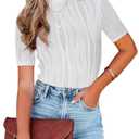 Womens Summer Tops Trendy Textured Mock Turtleneck Short Sleeve Casual Business Work Top Tee Blouses, XL, White
