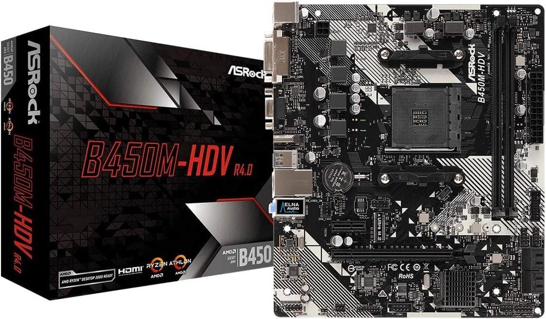 B450M-HDV R4.0 AMD B450 AM4 Socket Ryzen 2000 - 5000 Processors DDR4 3200 64GB HDMI DVI-D D-Sub Motherboard SATA 6Gb/s Micro ATX M.2