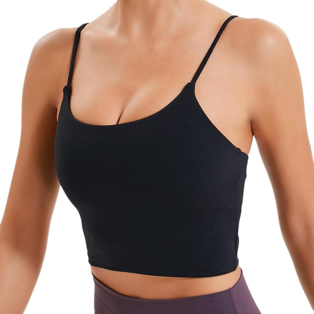 Lemedy Women Padded Sports Bra Fitness Workout Running Shirts Yoga Tank Top (Black, L)