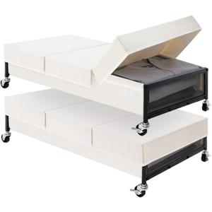 StorageWorks Under Bed Storage with Wheels, 2-Pack Underbed Storage Containers with Lids, 80L Closet Organizer Bins for Clothes, Blankets, Sweater, Beige