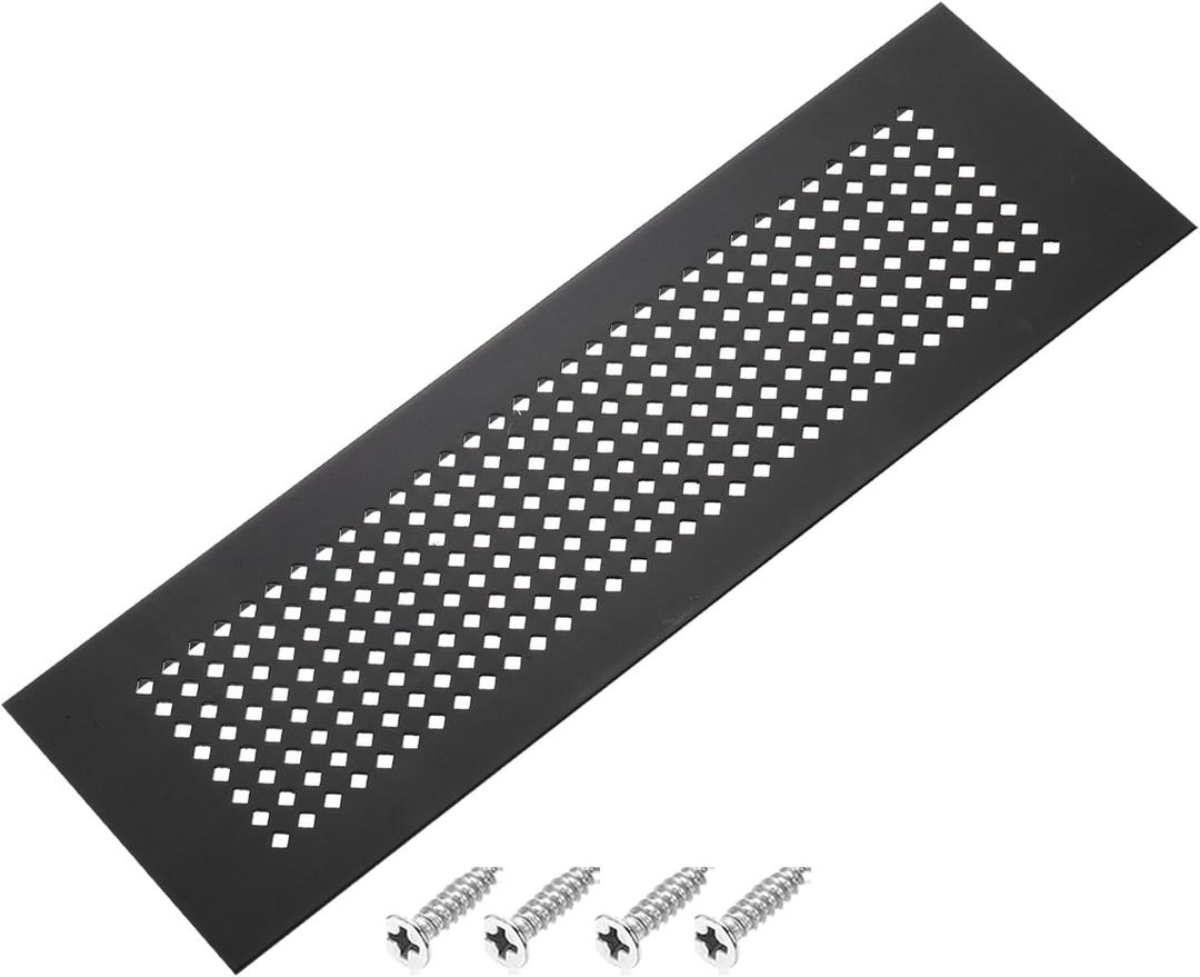 PATIKIL 14 x 3 Inch Door Air Vent Cover, Aluminum Grille Ventilation Cover Louvered Diamond Hole with Mounting Screws for Cabinet Wardrobe Door, Black