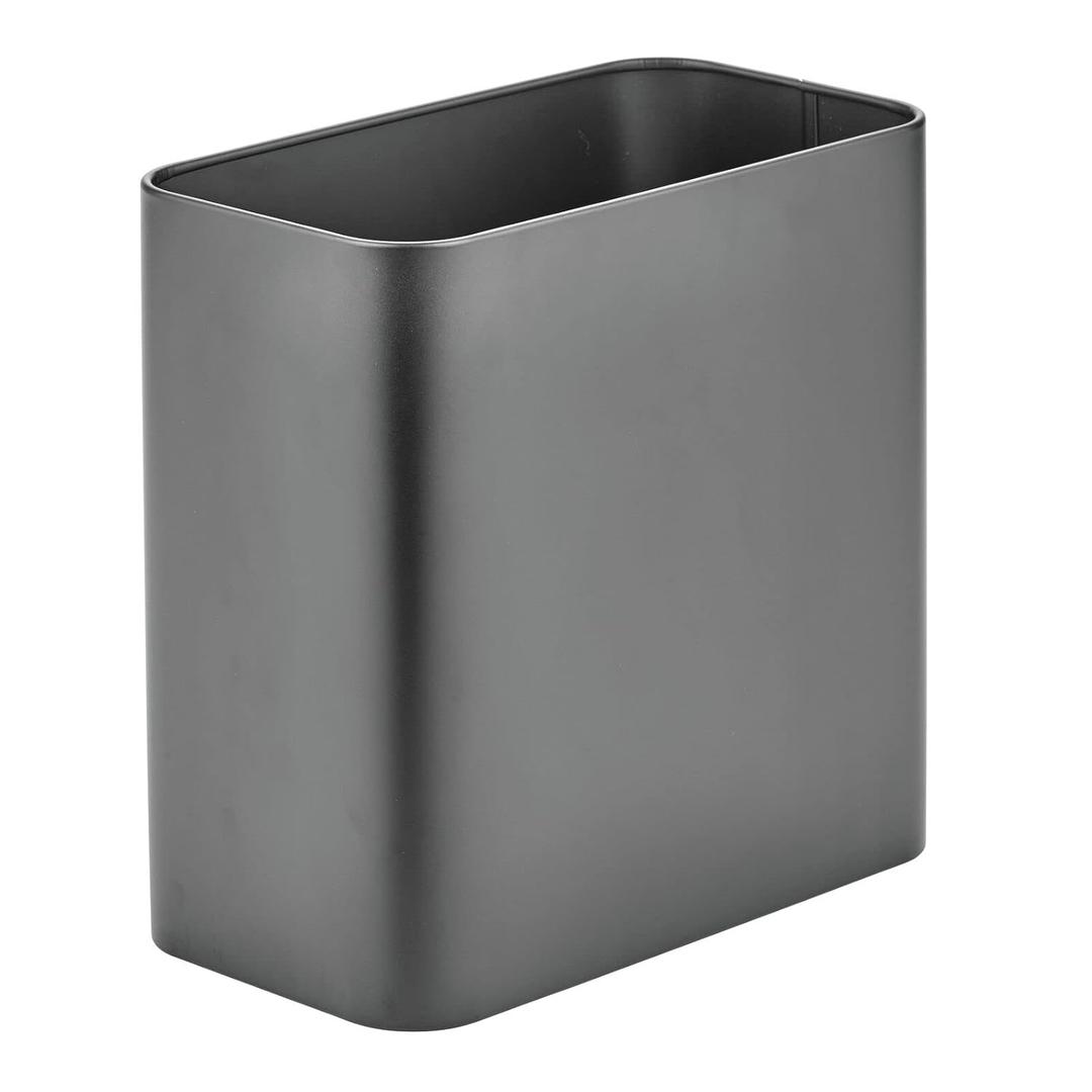 mDesign Small Metal 2.4 Gallon/9 Liter Trash Can Wastebasket Garbage Bin for Bathroom, Slim Rubbish Waste Bin Trashcans - Mirri Collection - Graphite Gray (Pack of 1)