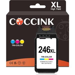COCCINK 246XL Color Ink Cartridge for Canon Pixma TS302 TS3122 TS3300 TS3320 TS3322 TR4520 MG2520 MG2522 MG2922 MX492 MX490 Printer Remanufactured for Canon CL-246 XL CL-244 XL (1 Color)