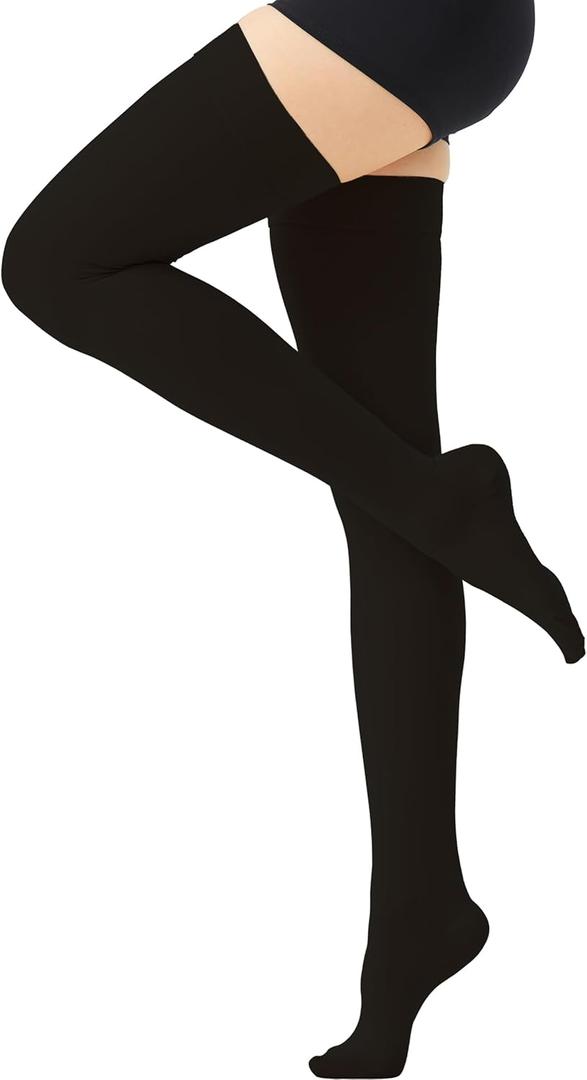 Thigh High Compression Stockings for Women and Men, 20-30 mmHg Medical Compression Socks, Closed Toe, Dot Top, Graduated Support Hoses for Leg Fatigue, Varicose Veins, Swelling (Large, Black)