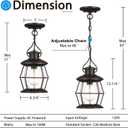 Outdoor Pendant Light, Farmhouse Exterior Hanging Light Fixture with Adjustable Chain,Oil Rubbed Bronze Porch Light with Bubble Glass for Front Door Ceiling Entry Patio