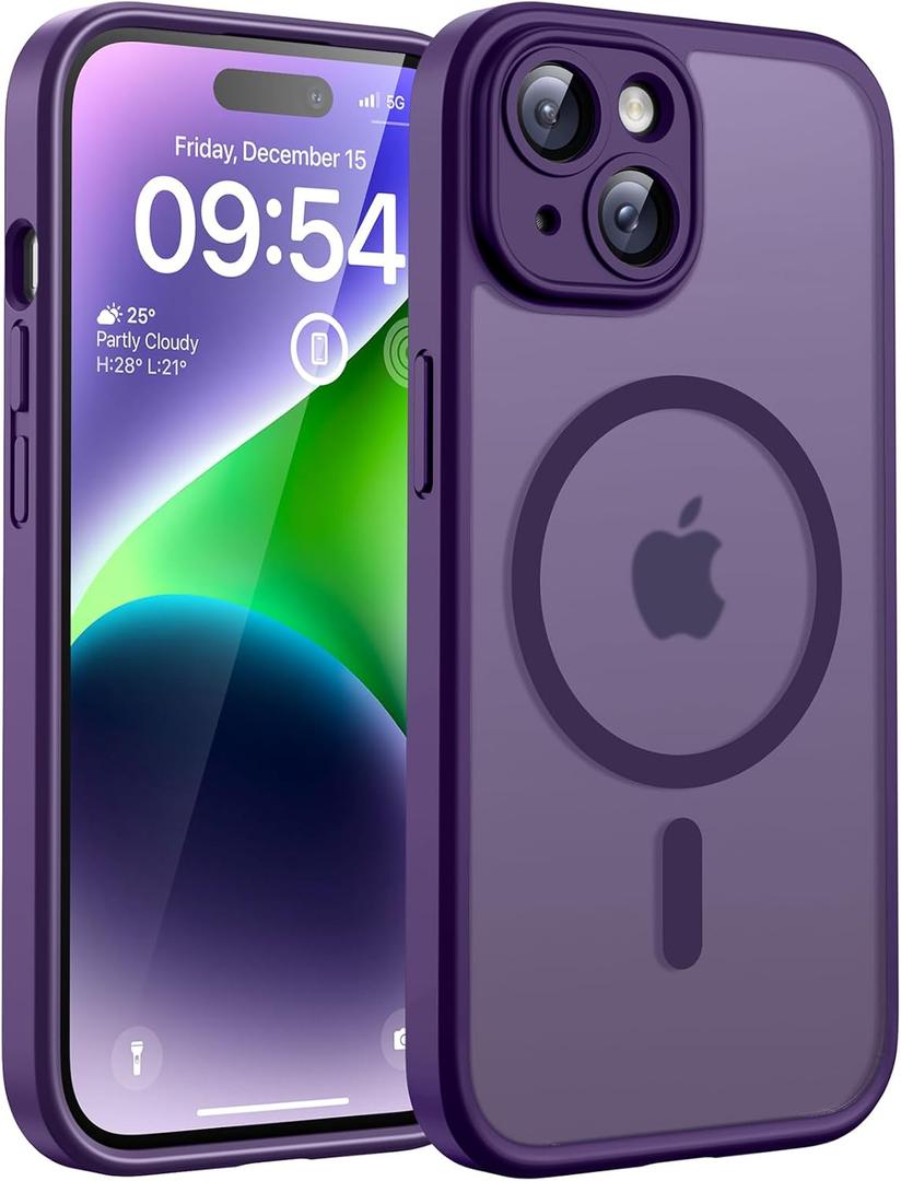 TOCOL Magnetic for iPhone 15 Case, Upgraded Full Camera Protection, Compatible with Magsafe, Drop Protection, Translucent Matte Back Bumper Phone Cover 6.1-Inch (Midnight Purple)