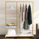 HOMEKAYT Gold Clothing Rack with Shelves Heavy Duty Garment Rack 4-tier Gold Clothes Rack Modern Display Rack for Home, Boutique, Retail- 47''L