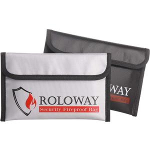 ROLOWAY Small Fireproof Bag (5 x 8 inches), Non-itchy Fireproof Money Bag for Cash, Valuables, Passport, Currency & Keys (2-Pack) (8 x 5 inch)