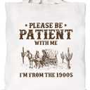 Vintage Nostalgic Canvas Tote Bag for Women Cute Trendy Graphic Retro Design Tote Bags with Zipper Pockets