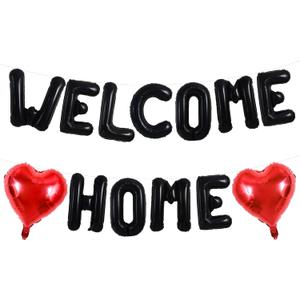 TONIFUL Welcome Home Balloons,16 Inch Black Welcome Home Foil Balloons Banner Welcome Home Party Decorations for Homecoming Party Decorations House Warming Party Family Gathering Supplies