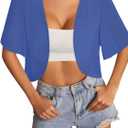 Women Bolero Shrug Cardigan Open Front Cover Up Sheer Short Sleeve Kimonos for Evening Dress (Large, Royal Blue)