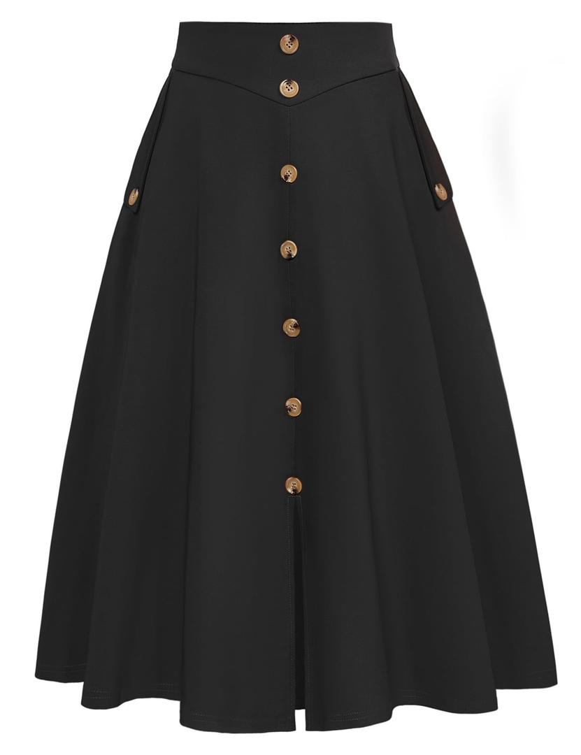 Women A Line Swing Skirt Black Midi Skirt High Waisted Skirts with Pockets Summer Skater XL
