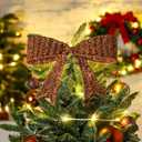 Rustic Christmas Tree Topper 11.4'' Rattan Bow Farmhouse Christmas Decor Retro Natural Xmas Tree Topper Bow for Xmas Winter Holiday Party Decoration Wall Fireplace Indoor Outdoor Ornaments