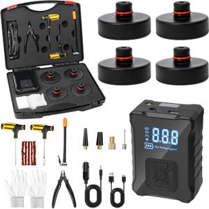 2025 Upgrade Jack Pads for Tesla Model 3/Y Accessories 2025, Wireless Universal Tire Inflator Pump Set with Built-in Tire Repair Kits for Tesla Model 3/Y/X/S [Not Fit Austin Built Model Y] (Black2)