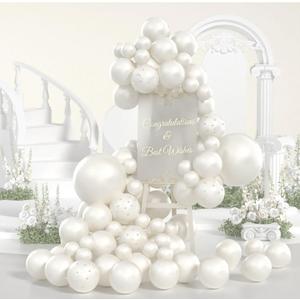 Yumiche Pearl White Balloons Double Stuffed Pearl Balloons Arch With Pearl Stickers 5/10/12/18 Inch Bridal Shower Balloon Arch Pearl Ivory Balloon Garland For Wedding Birthday Baby Shower Decorations