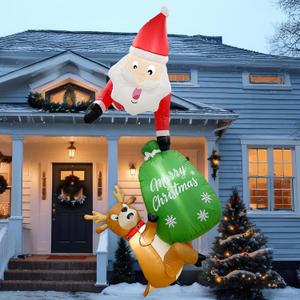 AerWo 8 FT Christmas Inflatable Outdoor Decoration, Santa Inflatable and Reindeer Christmas Blow up Yard Decorations with LED Lights Outside for Home Roof Lawn Decor