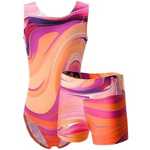 Dancina Marble Line Gymnastics Leotards for Girls with Shorts for Age 8