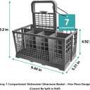 Grey 7-compartment dishwasher basket for silverware, compatible with most brands - GE, Whirlpool, Samsung, Bosch, Maytag, KitchenAid, Kenmore