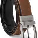Steve Madden Men's Reversible Men's Dress Casual Every Day Leather Belt (40, Cognac/Black (Feather Edge))