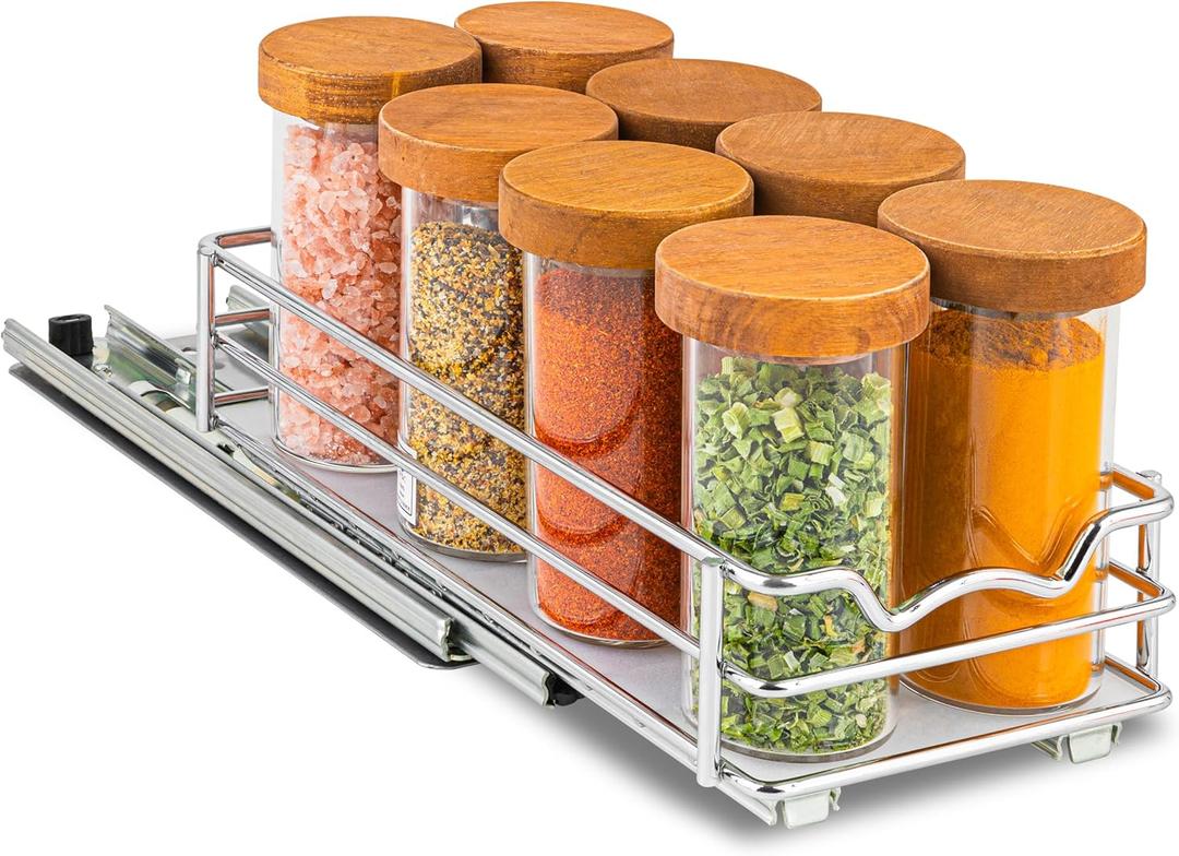 Pull Out Cabinet Organizer for Spices, Cans - Heavy Duty - Pull Out Spice Rack- Cabinet Pull Out Shelf for Cans,Dishes, Etc, 4-1/2"W x 10-1/2"D x 2-3/4H, Chrome (4.5 Inch - Single)