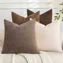 Set of 4 Soft Textured Decorative Throw Pillow Covers 18x18 Inch Cozy Farmhouse Cushion Cover Square Accent Pillow Cases for Bed Couch Sofa Living Room, Beige Taupe Brown