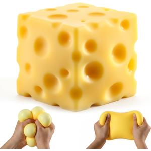Big Cheese Squishy, 4.3" Jumbo Cheese Cube Block Squishy Toy, Giant Slow Rising Sensory Fidget Squeeze Toy, Large Stress Relief Toy for Adults,& Teens, Party Favor Birthday Gift