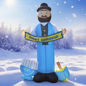 6FT Hanukkah Inflatable Decorations Menorah and Dreidel, Happy Hanukkah Blow up Decorations, Built-in LEDs for Chanukah Decor Front Garden Lawn Yard Patio Outdoor