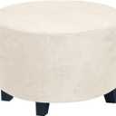 Round Ottoman Slipcover Stretchable Footstool Cover with Elastic Bottom | Plush Velvet Fabric | Fits Storage Ottomans, Poufs & Stools (Ivory, X-Large)