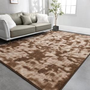 TWINNIS Large Area Rugs for Living Room Bedroom, 7x10 Feet, Super Soft Indoor Thickened Memory-Foam Carpets Easy-Cleaning, Modern Aesthetic Comfy Rug for Kids Room Home Decor, Tie-Dyed Brown