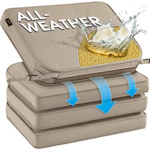 SUNROX DryFast Foam Outdoor Chair Cushion with DryMesh Drainage, All-Weather FadeShield Water Resistant Patio Furniture Cushions, Ultra Durable Patio Chair Cushions 18.5"x16", 4 Pack Husk Birch