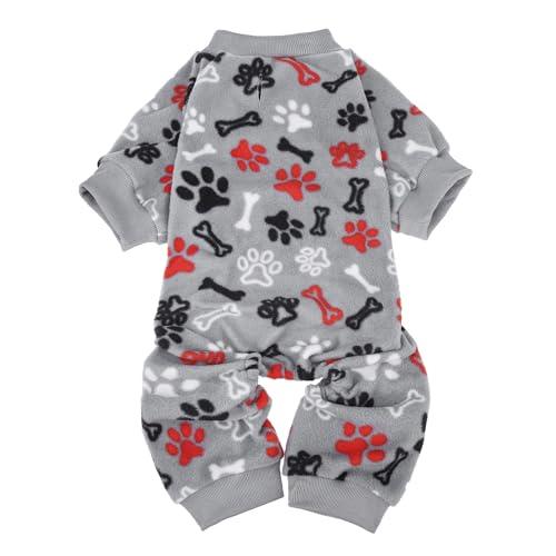 SCENEREAL Fleece Dog Pajamas for Small Medium Large Dogs, Warm Soft Puppy Jumpsuit, Adorable Bones Paw Print Pet Sweaters Clothes, Doggy Pjs Cat Coat for Boy Girl, L