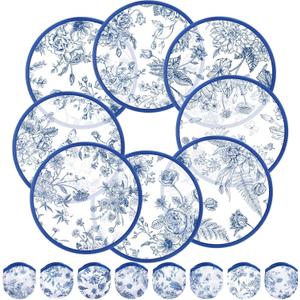 Chunful 24 Pcs Wedding Blue Floral Foldable Flying Disc Fans Bulk Wedding Favors for Guests Round Handheld Compact Cooling Fans for Bridal Baby Shower Summer Party Favors, 8 Style