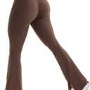 VOYJOY Womens Split Hem Legging Workout High Waist Mini Flared Leggings Casual Workout Gym Yoga Pants (Large, Coffee)