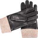 Men's Winter Gloves Ripple Touch Screen Wool Knit Lining Leather Driving Gloves (Large, Black)