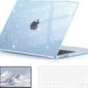 EooCoo Case Compatible with MacBook Air 13 inch M5 2026-2022 Release M4 M3 M2 A3449 A3240 A3113 A2681, Glitter Hard Shell&Keyboard Skin Cover&Screen Protector for Mac Air 13.6 inch, Sparkly SkyBlue