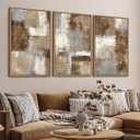 Large Abstract Framed Wall Art, Modern Brown Canvas Pictures, 32"X48"X3, 32" X 48" X 3pieces Framed
