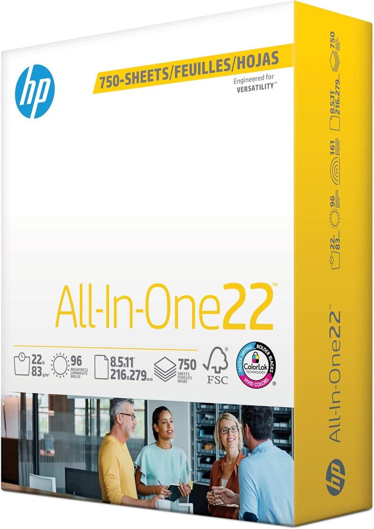 HP Papers | 8.5 x 11 Paper | All In One 22 lb | 1 Mega Ream - 750 Sheets | 96 Bright | Made in USA - FSC Certified | 207750R
