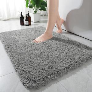 AROGAN Luxury Non Slip Bathroom Rug, Thick Soft and Absorbent Microfiber Bath Mat, Rubber Backing Quick Dry Rugs Carpets, Machine Washable Plush Mats for Shower Floor, Bathroom, 24x17 Inch Grey