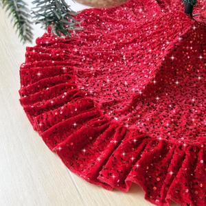 Ruffle Tree Skirt 45 Inch Red Christmas Tree Skirt Vintage Velvet Trees Skirts Sequin Christmas Tree Mat for Under Tree Santa Claus Tree Skirts Large Tree-Skirt for Winter Festival Ornaments