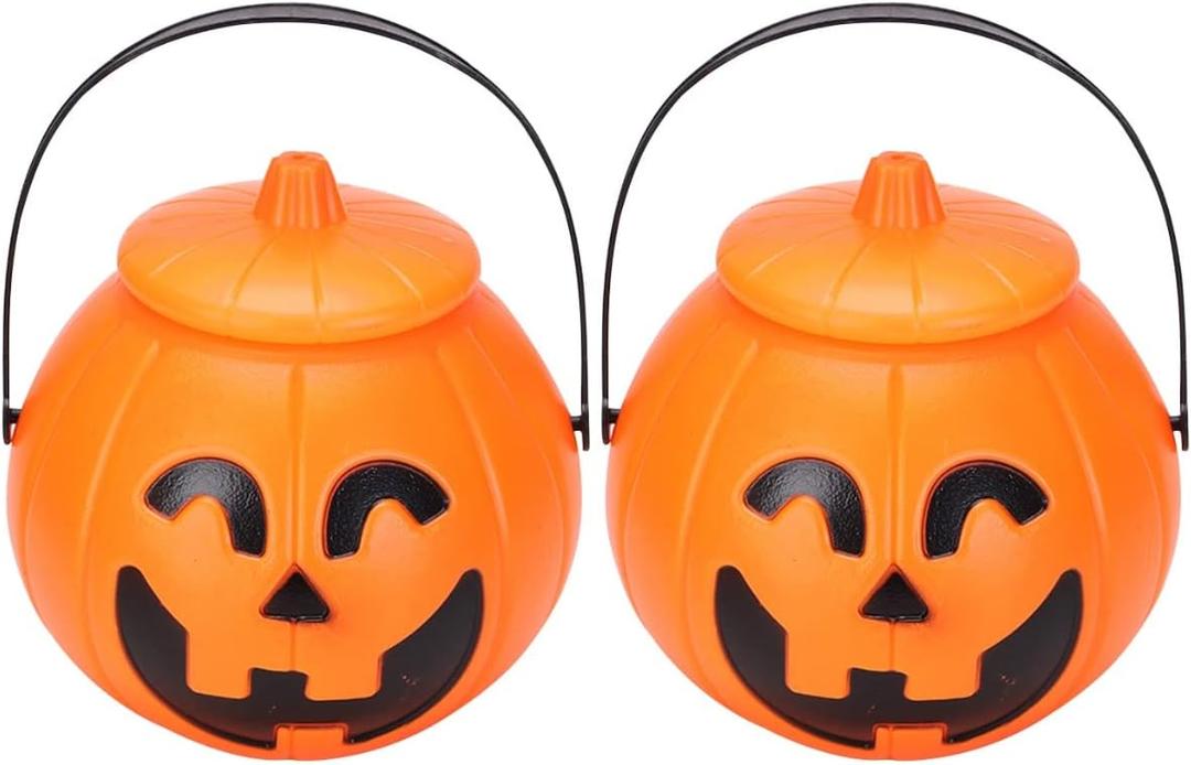 ABOOFAN 2Pcs Plastic Pumpkin Bucket Halloween Pumpkin Basket with Lids Trick or Treat Candy Holders for Halloween Party Supplies