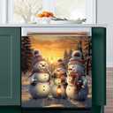 Winter Snowman Magnetic Sticker Dishwasher Cover,Country Merry Christmas Snow Landscape Kitchen Decor Art Dishwasher Magnet Cover,Refrigerator Magnets Dishwasher Decal23" Wx26 H