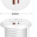 Desktop Power Grommet 2 Inch Hole, PD 30W USB C Fast Charging Station, Recessed Outlet, Ultra Thin Flat Plug Power Strip, Slim Extender, Table Outlets for Home, Office, 6ft Cord, White