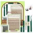 KEYYOU Brown Fairy Lash Clusters Kit - Spiky Anime C Curl Manga 8-16mm Lash Extension Kit Includes Bonus Bunny Black Lashes with Bond and Seal, Remover & Applicator for DIY At Home (CoCoa02)